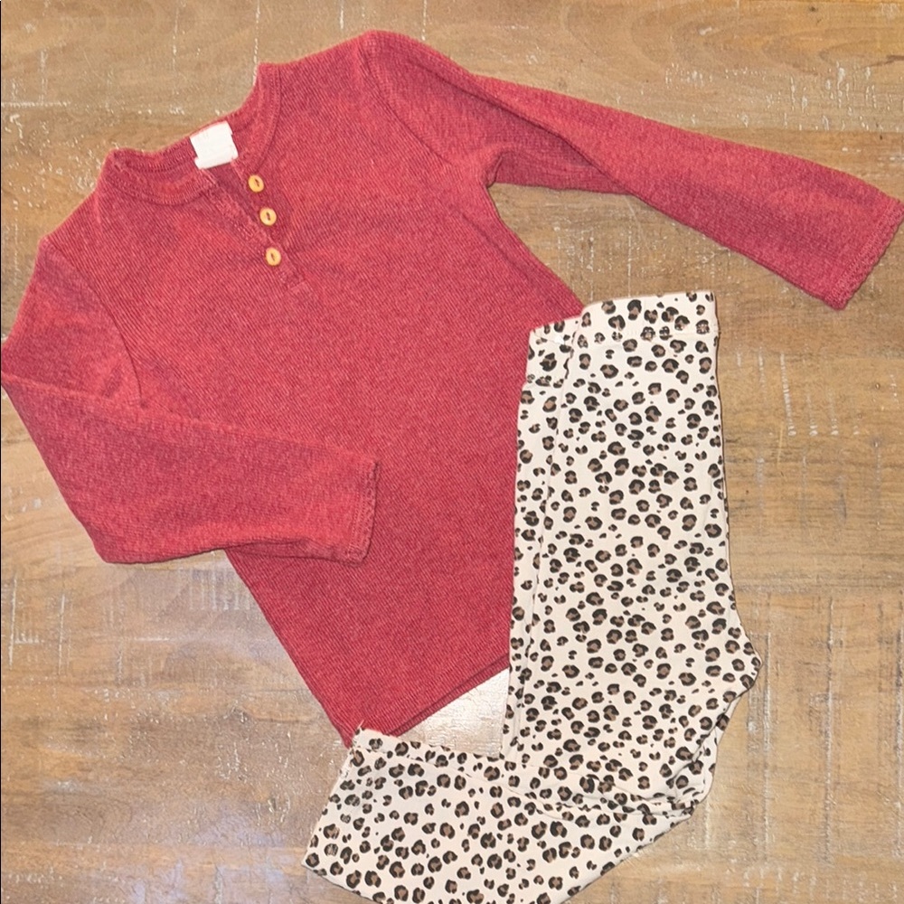 H&M Red Henley and Leopard Print Leggings Set